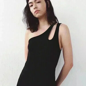 ZARA Black Cut-Out One Shoulder Stretchy Bodysuit